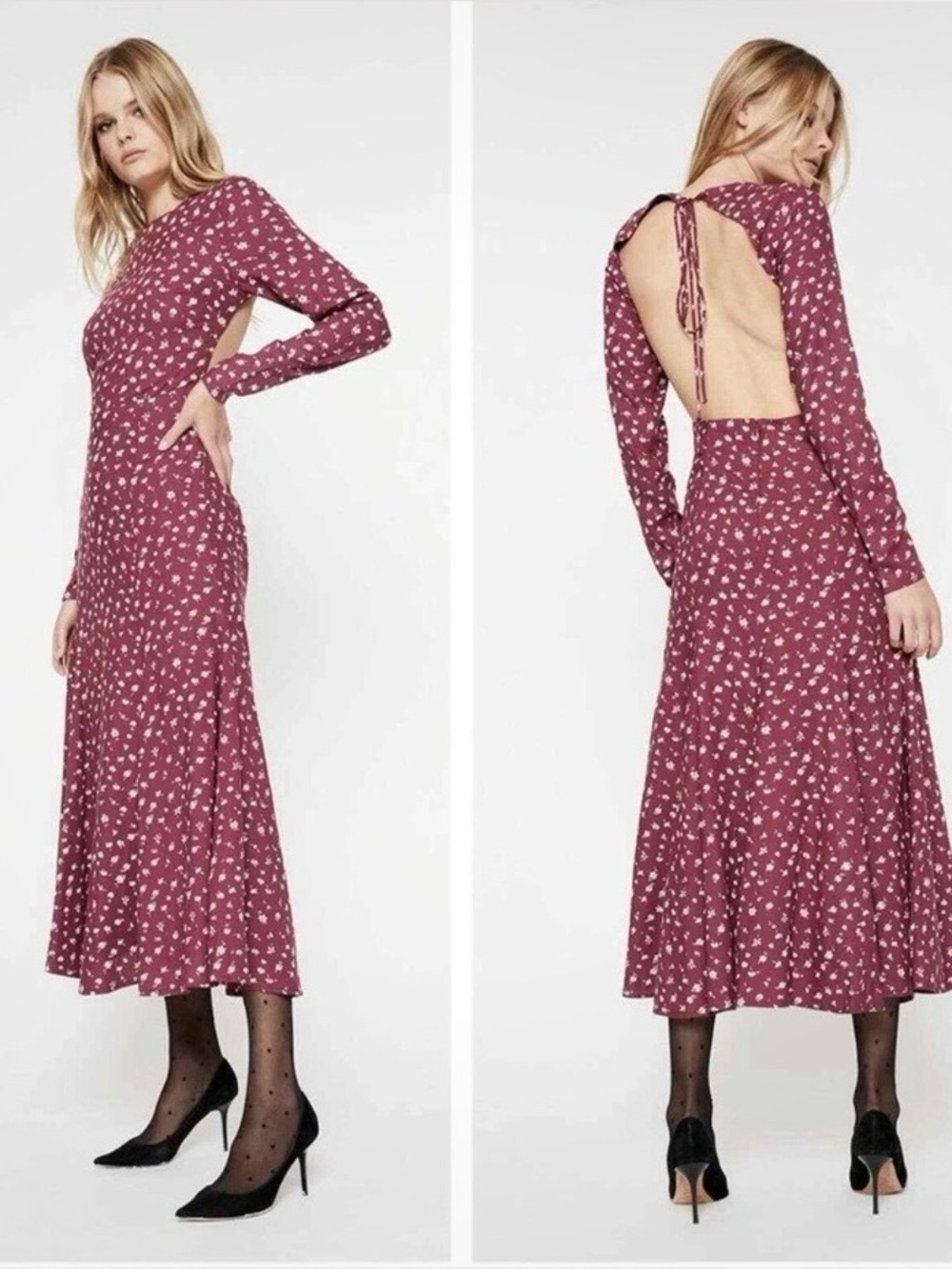 Reformation Bardot Isabel Floral Open Back Dress